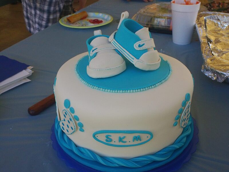 Fondant Baby Shower Cake with Handmade Nike's
