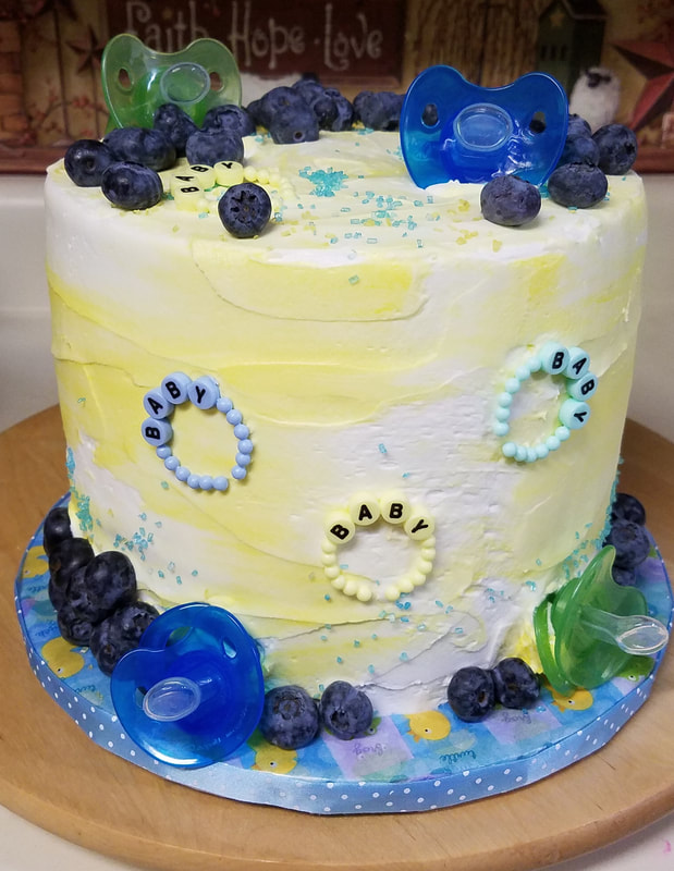Yellow and Blue Baby Shower Cake