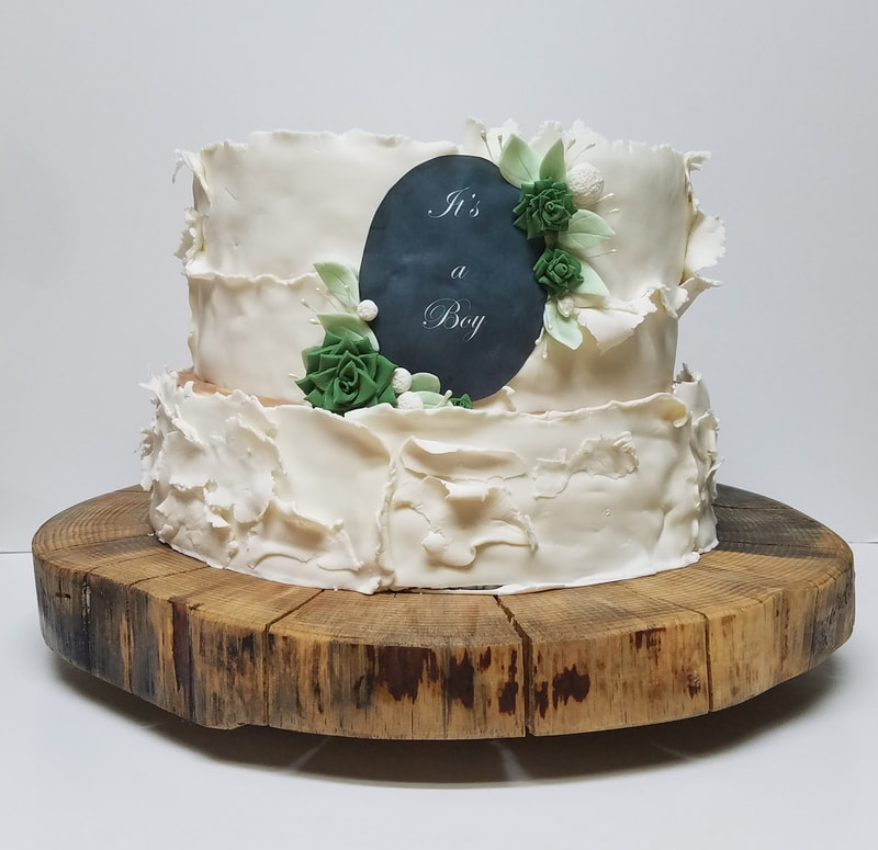 Two Tier Rustic Birch Baby Shower Cake