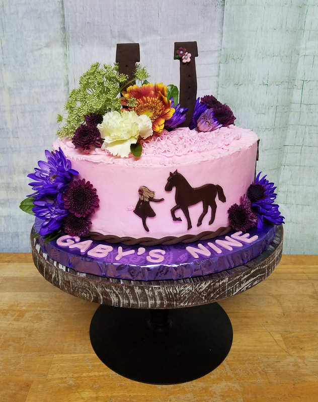 Pink and Purple Horse Cake with Horseshoe
