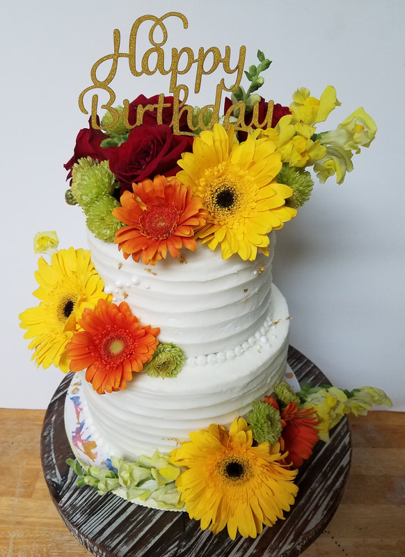 Two Tier Floral Birthday Cake