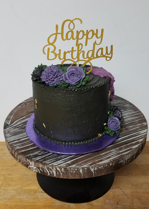 Purple and Black Birthday Cake