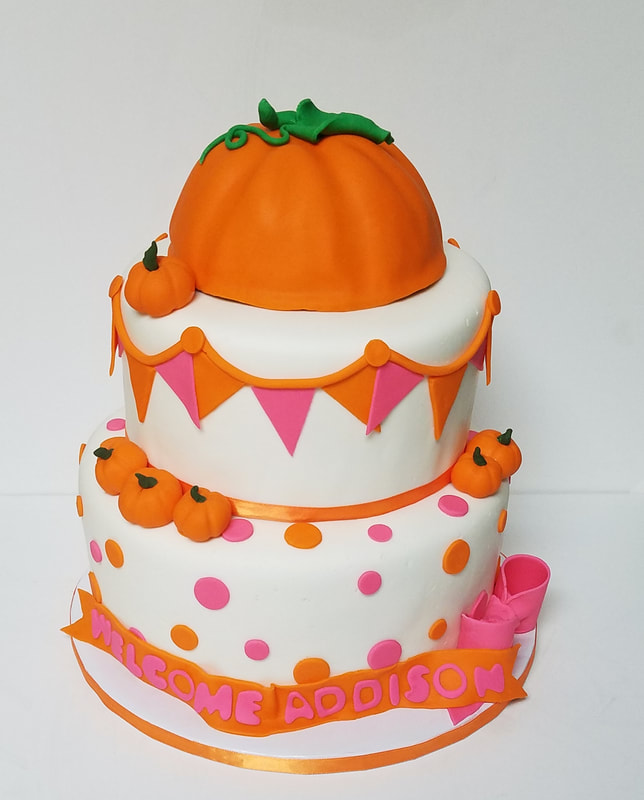Little Pumpkin Baby Shower Cake Pink and Orange