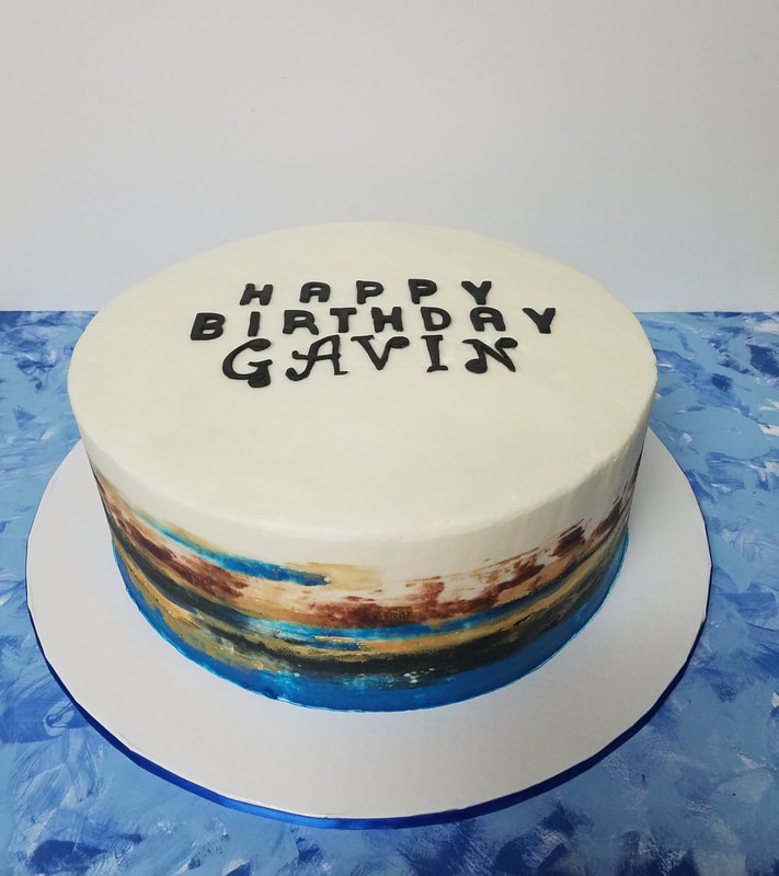 Birthday cake in Blue, Gold, Black and Brown