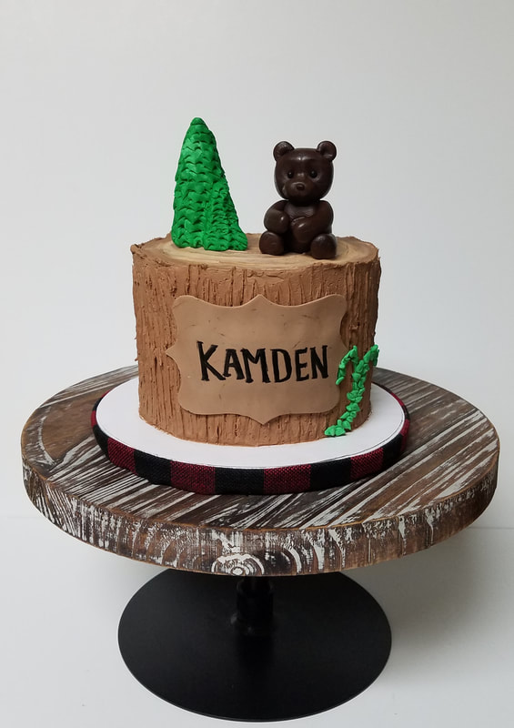 Woodland Birthday Cake with Handmade Fondant Bear