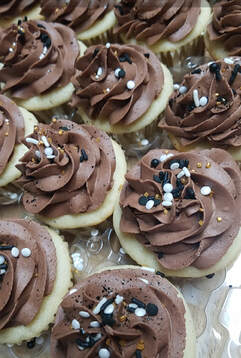 White  Cupcake with Chocolate Frosting