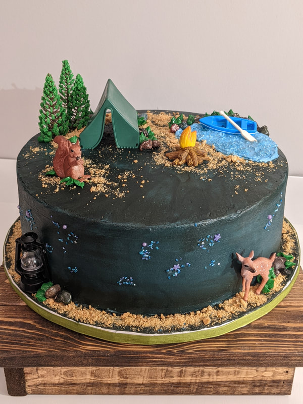 Night Sky's and Summer Vibes, such
a cute Camping Themed Cake