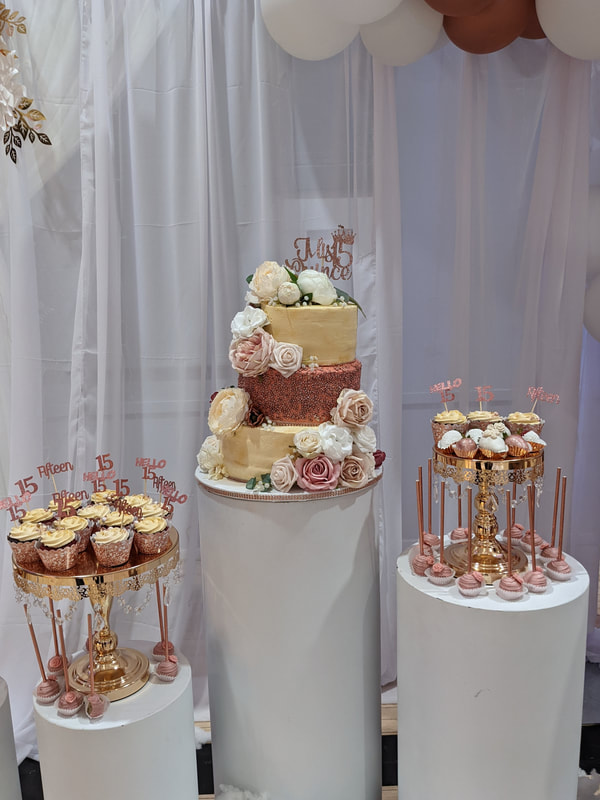Champagne Gold and Ivory Quinceanera Dessert Bar