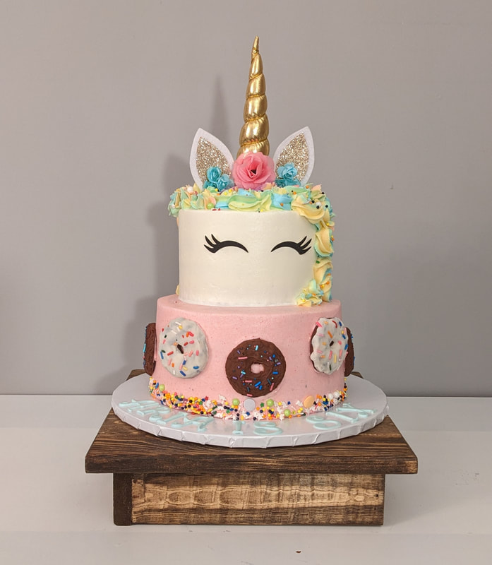 Unicorn and Donuts Birthday Cake