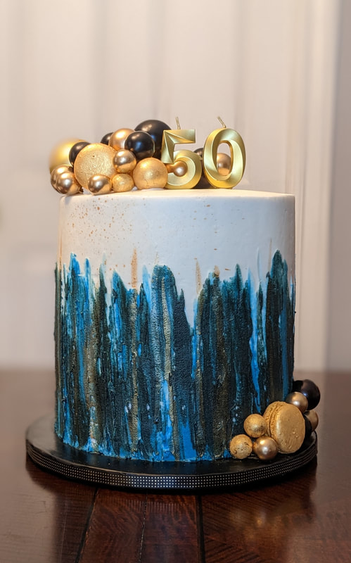 50th Birthday Cake in Black, Royal Blue and Gold